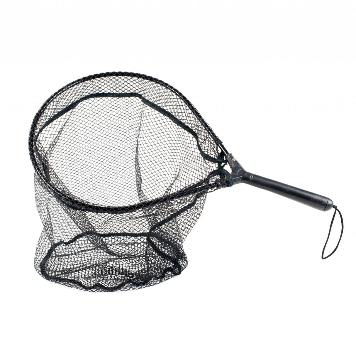 A black poultry catching net with a circular 38cm diameter mesh and a short handle.
