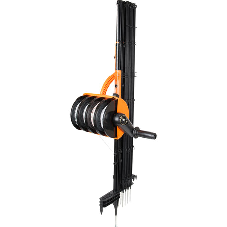 A portable Gallagher SmartFence V2 with black posts and orange details, including a spool of wire.