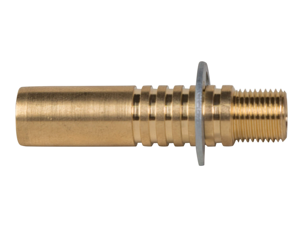 A brass-colored metal jet holder with a threaded end and a circlip, designed for use with Gasolec propane heaters.
