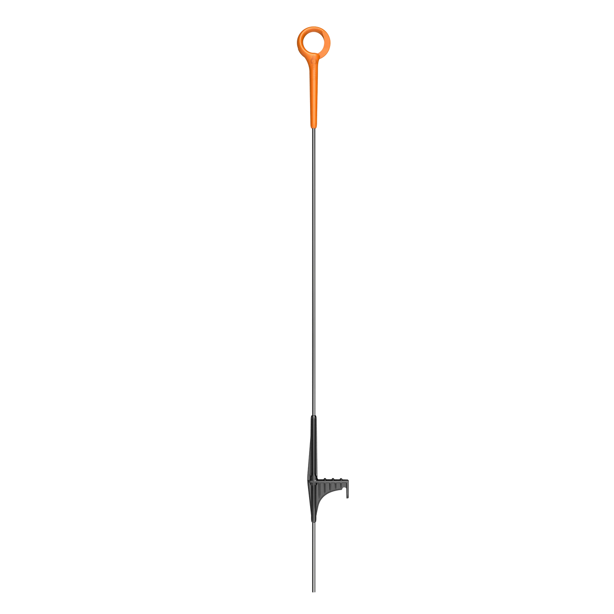 A 1.0m black Gallagher ring top post with an orange head for electric fencing