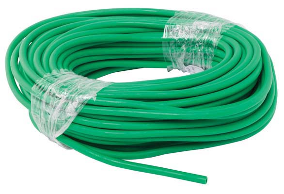 A 30m roll of green water tube designed for drinking applications, packaged and coiled.