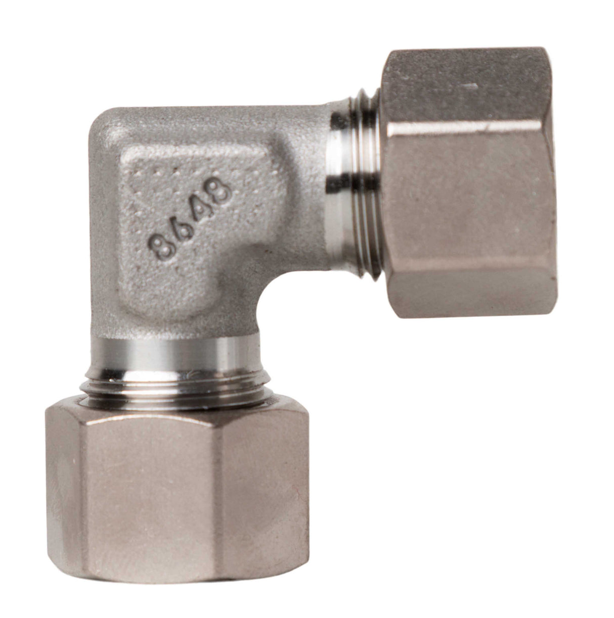 Stainless steel ring-cut coupling W12 elbow for lubing top-climate misting system.