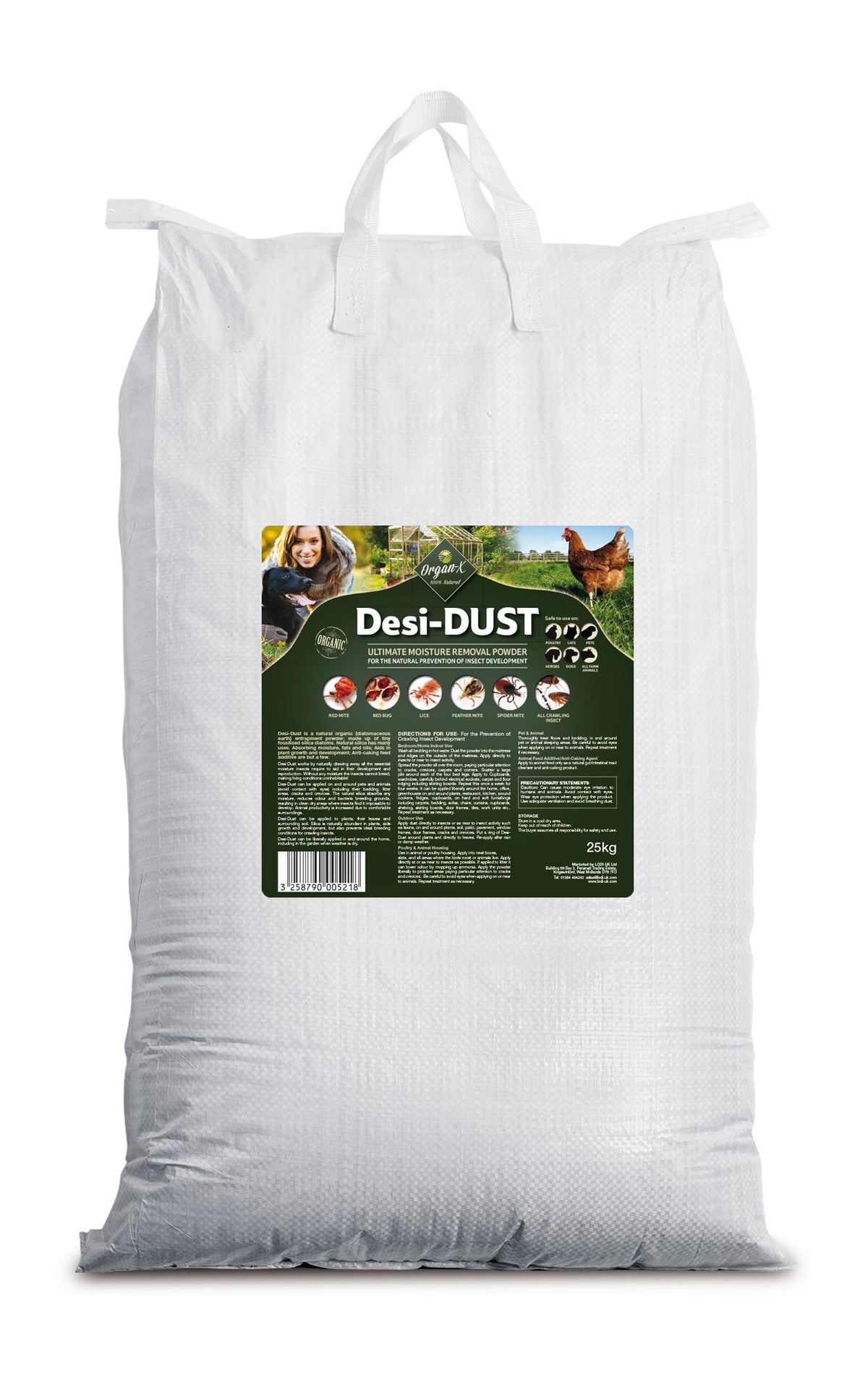 A large bag of Organ-X Desi-Dust Diatomaceous Earth