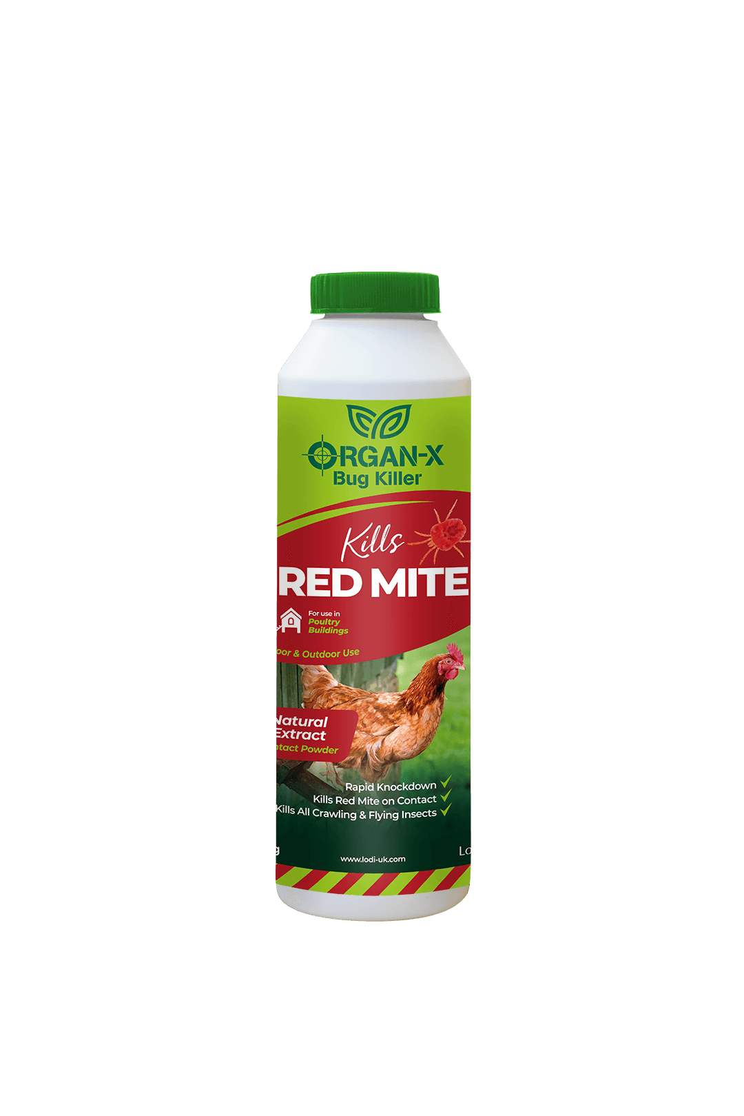A 300g puffer bottle of Organ-X Red Mite Killer Powder