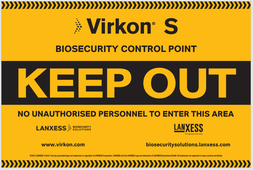 Virkon KEEP OUT sign indicating no unauthorized personnel are allowed in this area