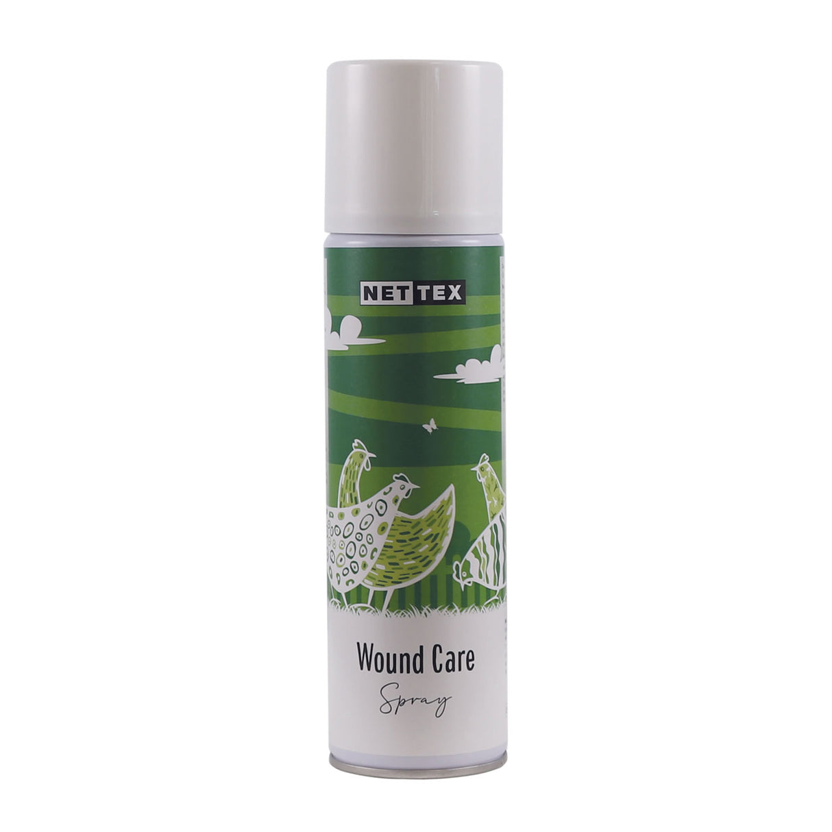 A can of Net-Tex Poultry Wound Spray with Violet Colourant