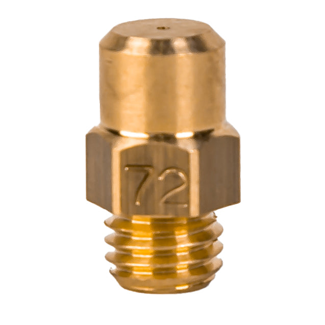 A brass-colored metal jet with the number 72 engraved on it, intended for use with a Gasolec S8 propane heating system.