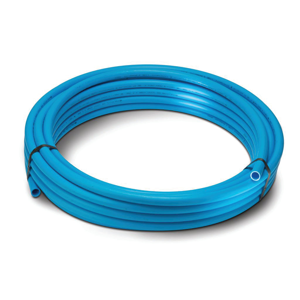 A coil of blue MDPE pipe.