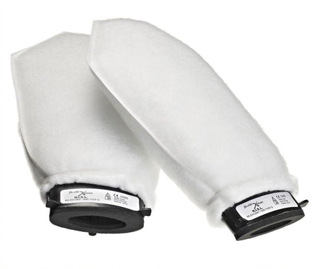 Two white replacement filters TH2P for Purelite XStream Powered Respirator with black trim and labels.