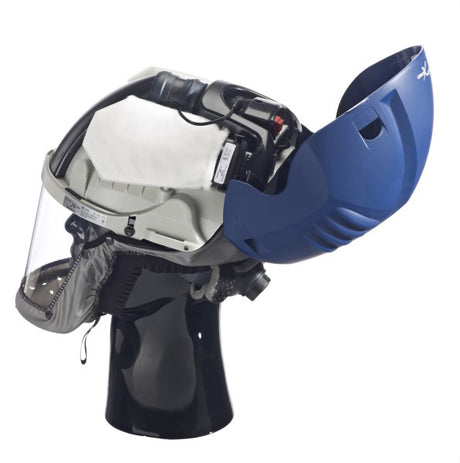 A self-contained, lightweight, powered air-supplied visor system providing all in one protection against dust, fumes and particulates, combined with eye and face protection against liquid splashes.