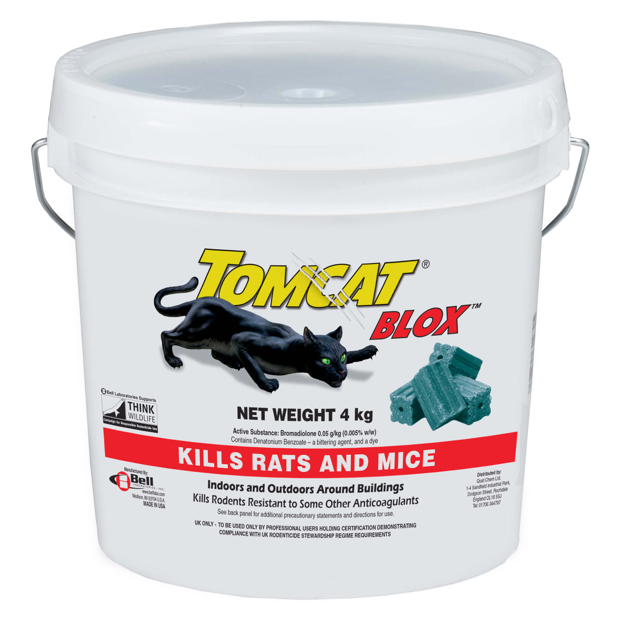 Tomcat Blox for rodent control, indicating it weighs 4 kg and kills rats and mice.