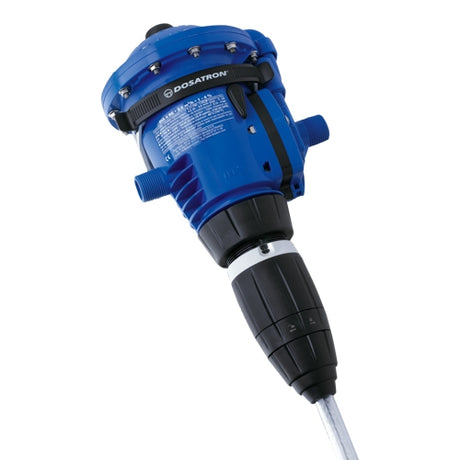 A Dosatron DIA4RE 1%-4% medicator device, designed for use with header tanks in livestock equipment.