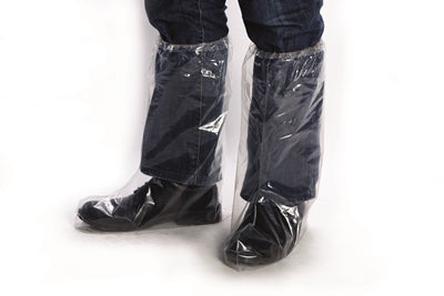 Clear plastic overboots with elasticated top