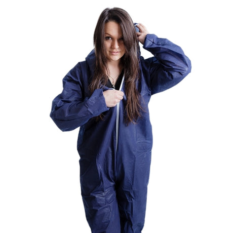 Blue Single Use coverall in a bulk box of 50 pairs