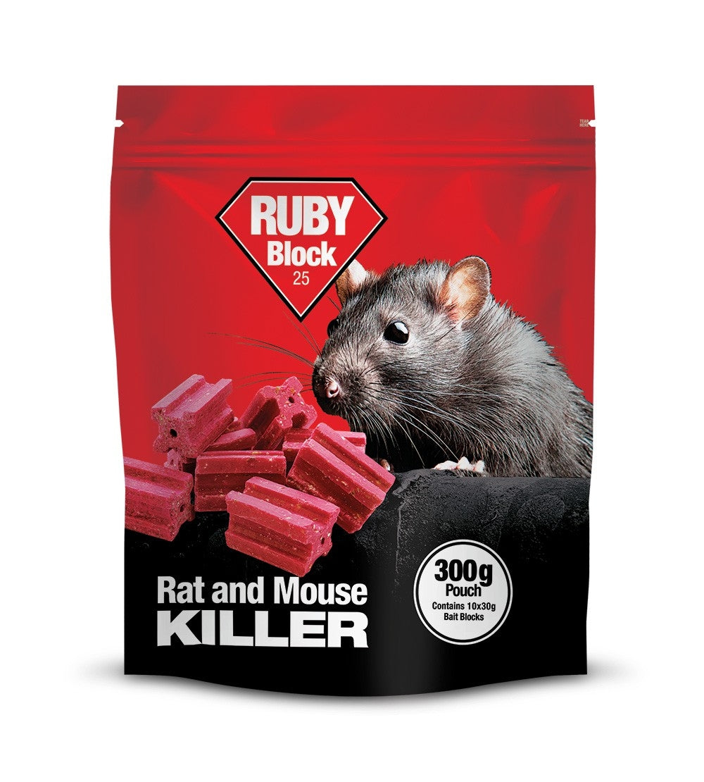 Ruby Block 25 - 300g Pouch Rat / Mouse Bait