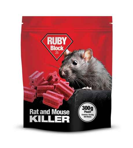 Ruby Block 25 - 300g Pouch Rat / Mouse Bait