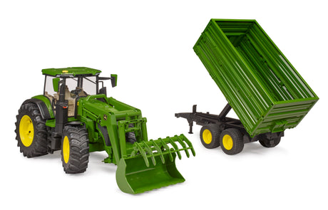 John Deere 7R 350 with frontloader and tandem axle tipping trailer - Farm Toy