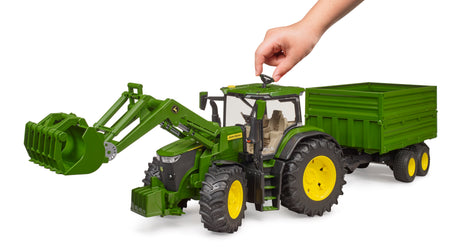 John Deere 7R 350 with frontloader and tandem axle tipping trailer - Farm Toy