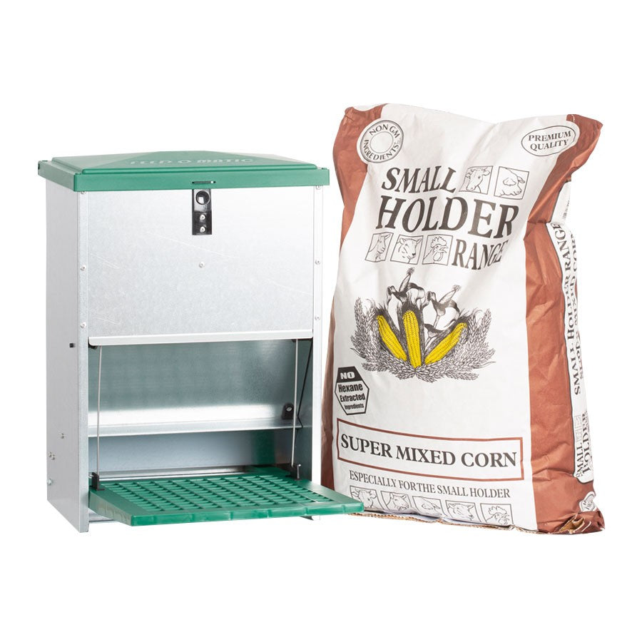 Treadle Feeder - 12kg Capacity - with 20kg of Mixed Corn