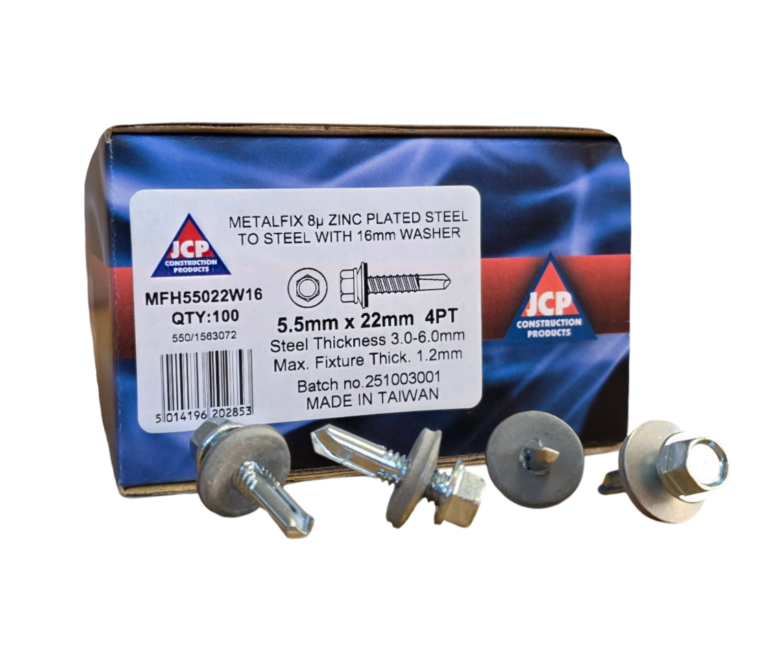 Self Drill Screws 5.5x22 for 3mm to 6mm Thick Steel Complete with washer - Box of 100