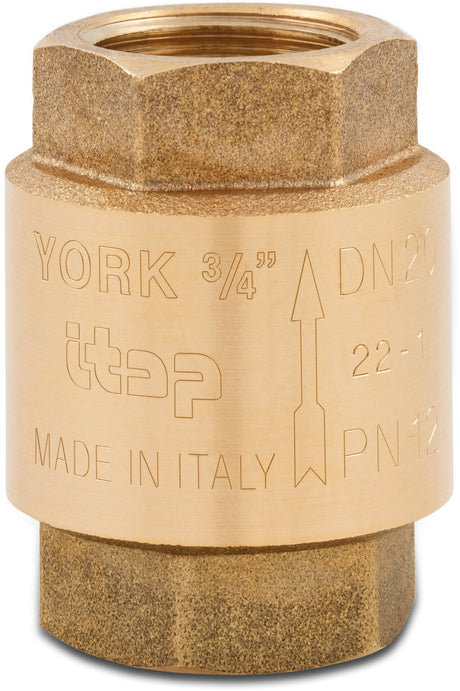 ¾" - York Brass non-return valve, Spring loaded, Type YORK, Female thread x Female thread