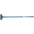 A long-handled floor scraper tool with a blue handle and metal blade. 