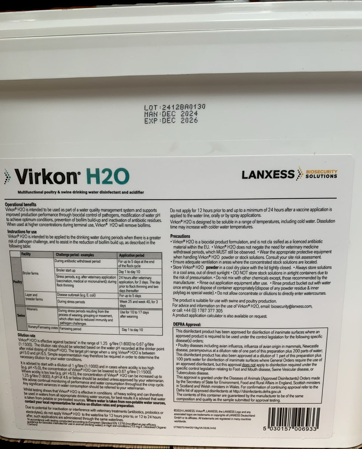 Virkon H2O - 10kg - Poultry Drinking Water Disinfectant and Acidifier
