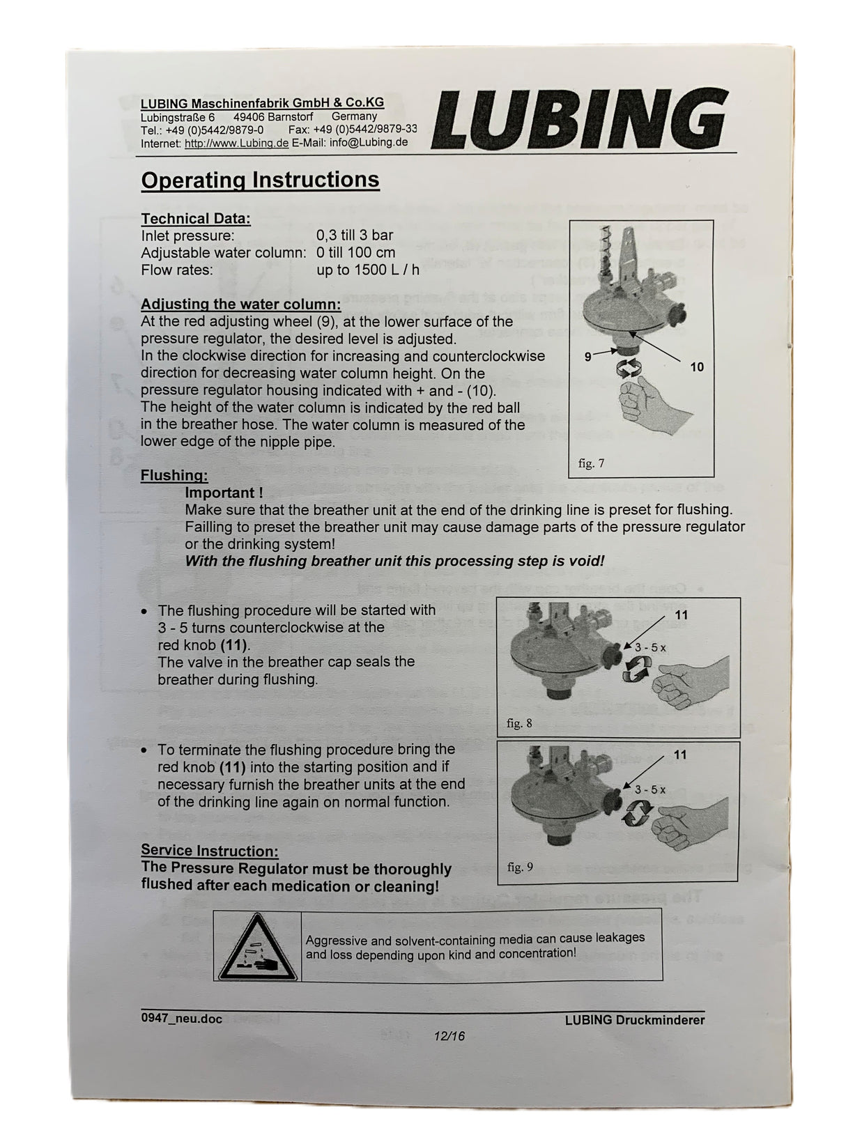 Lubing Optima Pressure Regulator Valve
