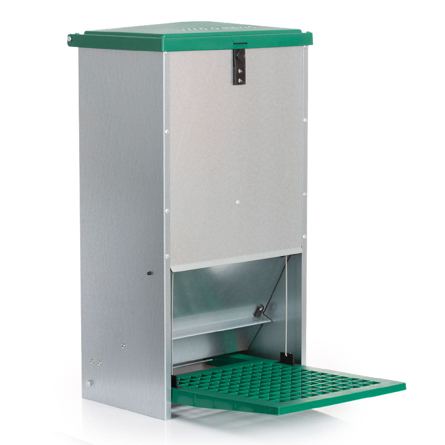 Treadle Chicken Feeder - Feed-O-Matic 20kg Capacity with Rat Guard Fitted