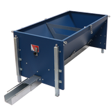 A blue Chainovation 180L detachable hopper for poultry chain feeding systems