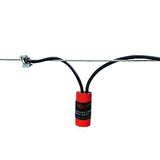 A Gallagher Flood Gate Controller mounted on a fence line, primarily red in colour with black wiring.