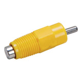 A Lubing 4024 yellow plastic bodied nipple with a stainless steel pin designed for side and vertical action