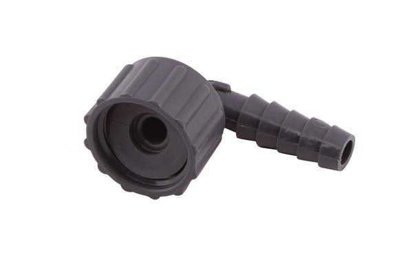 ¾" F x 12mm Nut & Tail, Polypropylene, 90º Elbow, Female thread x hose tail