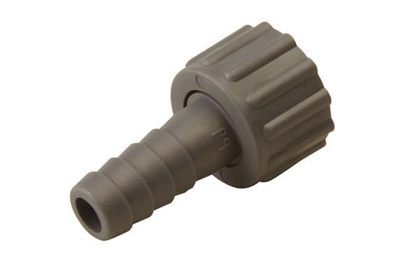 ½" F x 13mm Nut & Tail, Polypropylene, Female thread x hose tail
