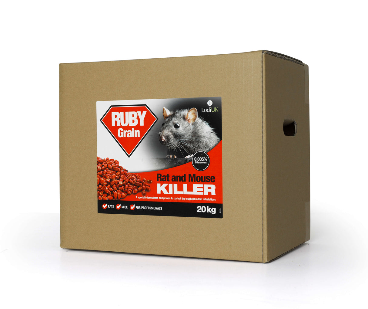 Ruby Grain - Rat & Mouse Killer - Difenacoum - 20kg - Professional Use Only